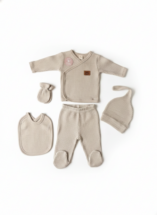 Almond Latte 5'li  Yenidoğan Hastane Çıkış Seti Pamuklu - 1