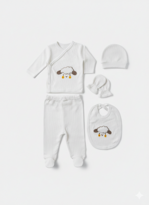 Cloud Beyaz 5'li  Yenidoğan Hastane Çıkış Seti Pamuklu