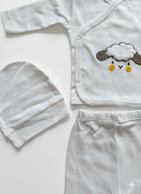 Cloud Beyaz 5'li  Yenidoğan Hastane Çıkış Seti Pamuklu - 2