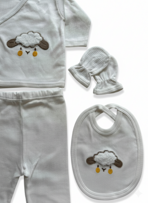 Cloud Beyaz 5'li  Yenidoğan Hastane Çıkış Seti Pamuklu - 3