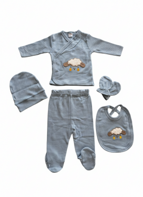 Cloud Mavi  5'li  Yenidoğan Hastane Çıkış Seti Pamuklu - 3