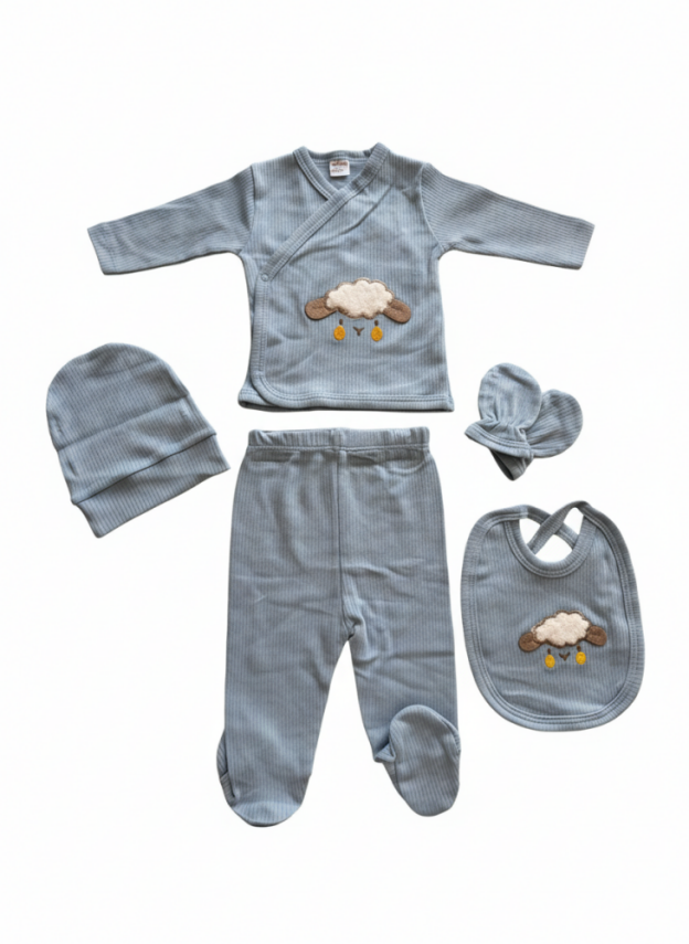 Cloud Mavi  5'li  Yenidoğan Hastane Çıkış Seti Pamuklu - 3