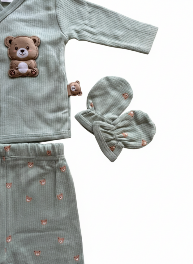 Green Bear Yenidoğan Hastane Çıkış Seti Pamuklu - 1