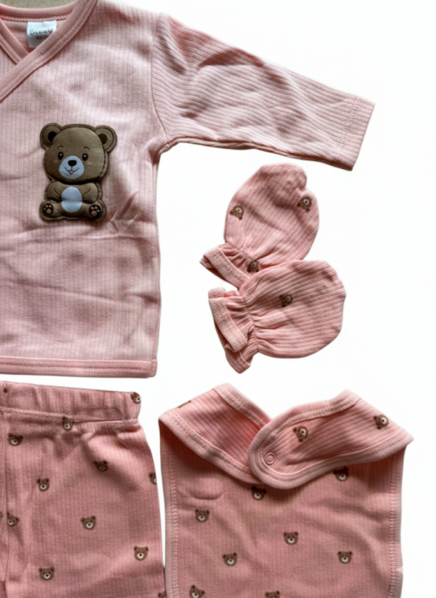 Pink Bear 5'li  Yenidoğan Hastane Çıkış Seti Pamuklu - 1