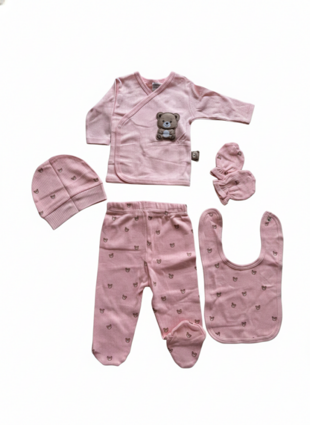 Pink Bear 5'li  Yenidoğan Hastane Çıkış Seti Pamuklu - 2