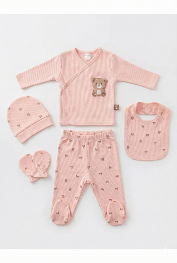 Pink Bear 5'li  Yenidoğan Hastane Çıkış Seti Pamuklu - 1