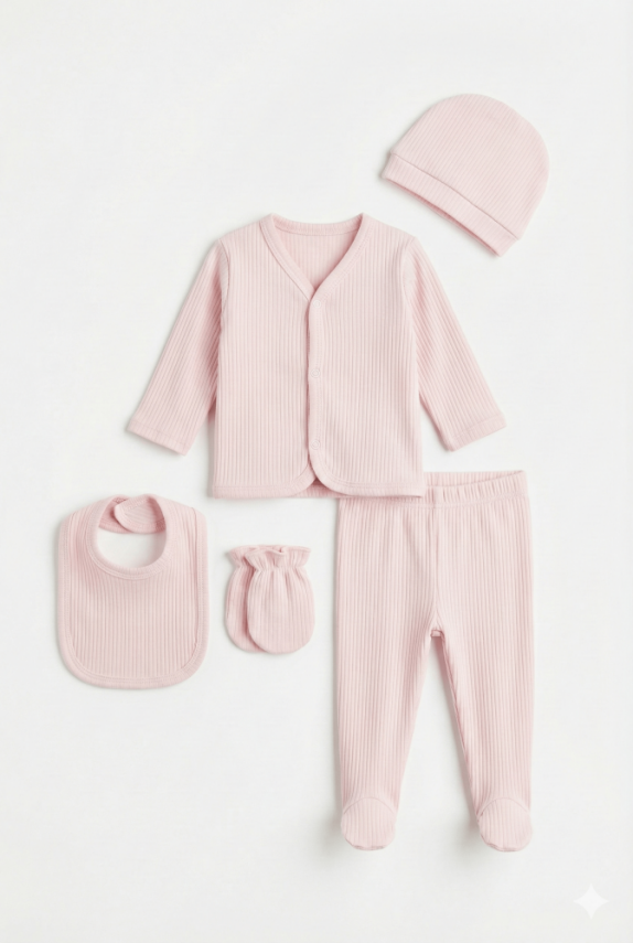 Pinkberry 5'li Yenidoğan Pamuklu Hastane Çıkış Seti  - 1